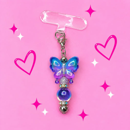 Dangly Phone Charm with Blue Purple Butterfly Focal