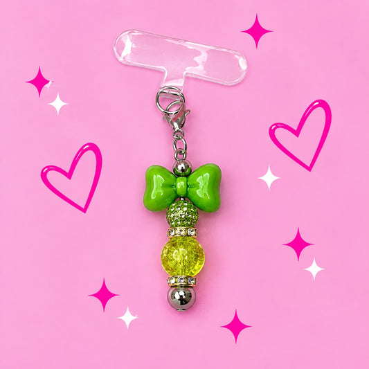 Dangly Phone Charm with Green Bow Focal