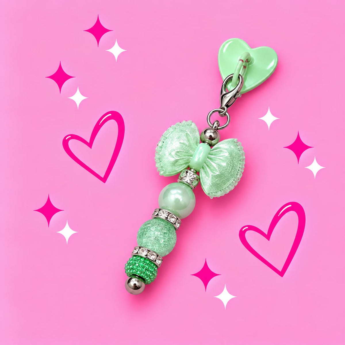Single Heart Phone Charm with Green Bow Focal