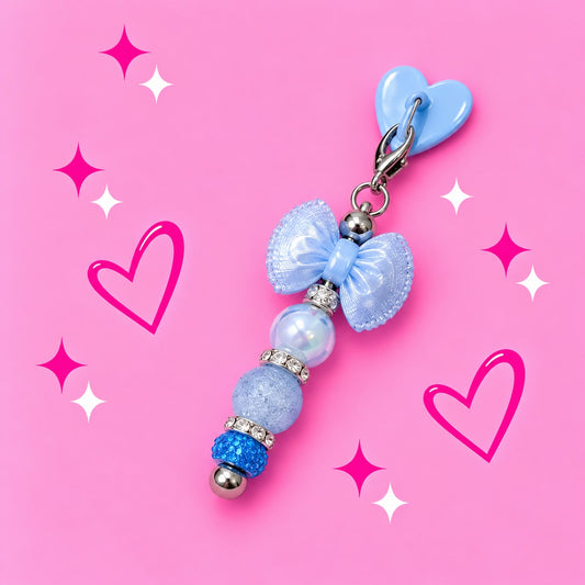 Single Heart Phone Charm with Blue Bow Focal