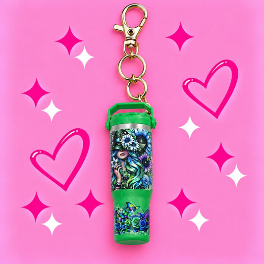 Mini Stanley Lip Balm Holder Keyring with Tattoo Girl Wrap
