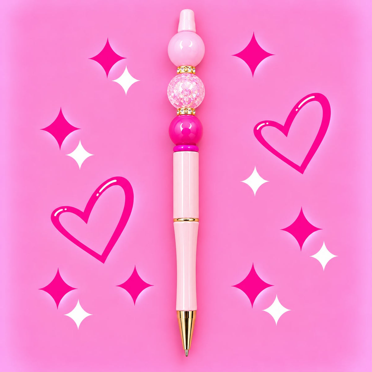 Baby Pink “Trio Bead” Beaded Pen