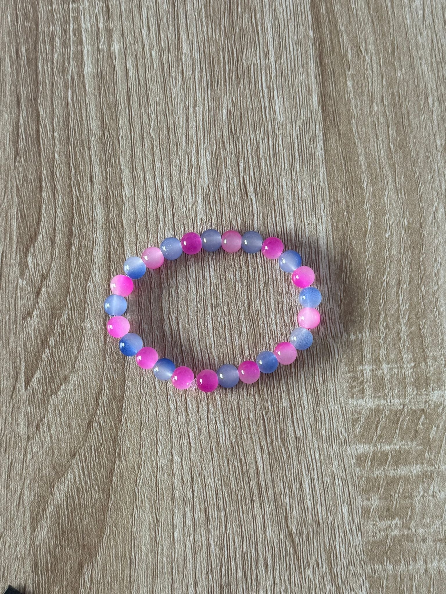 Blue and Pink Beaded Bracelet (Large - 17cm)