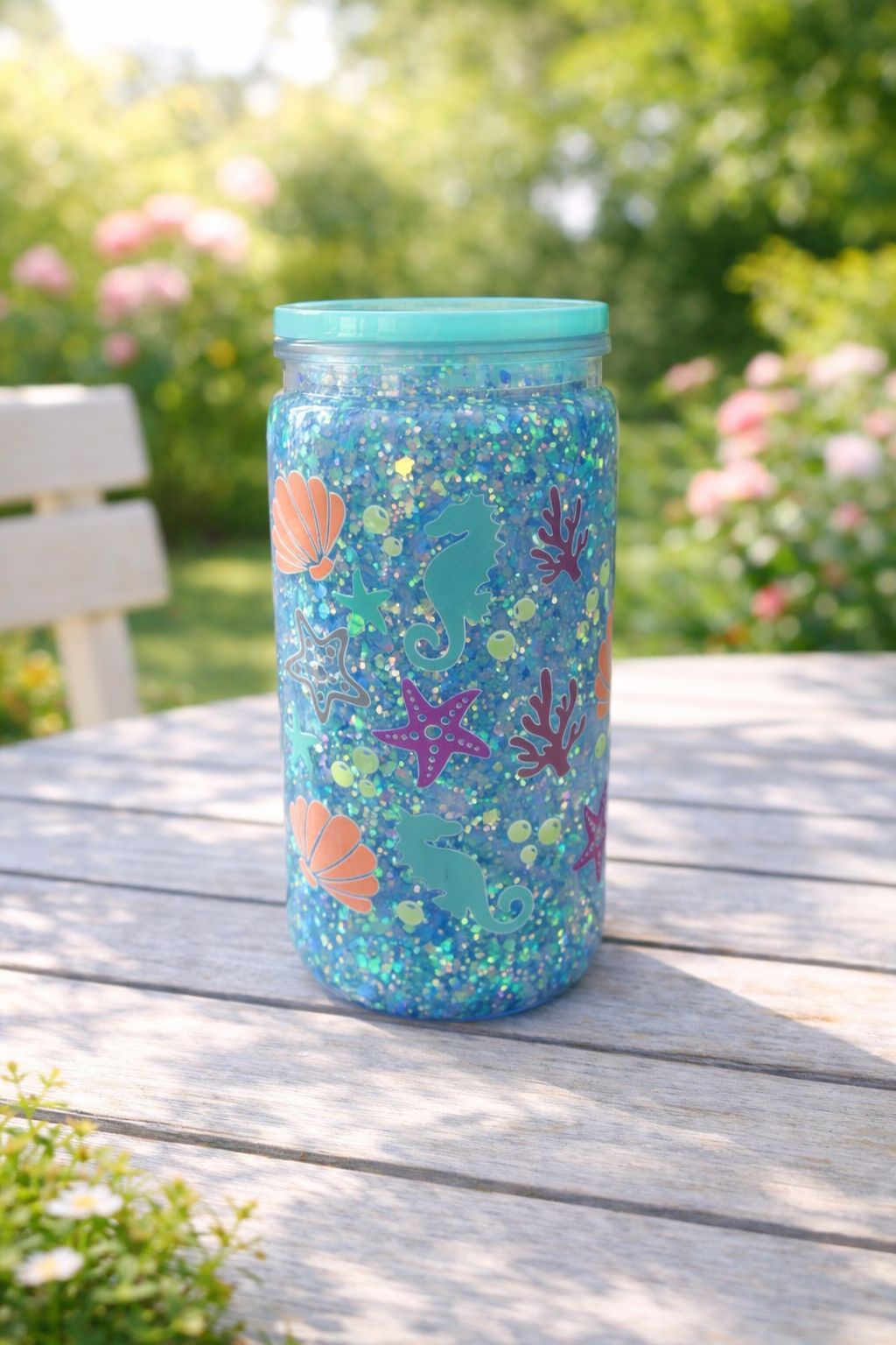 16oz Blue Glittered “Ocean Themed” Snow Globe Cup
